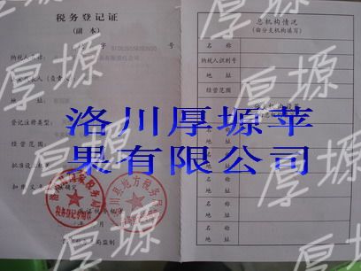 洛川苹果税务登记证